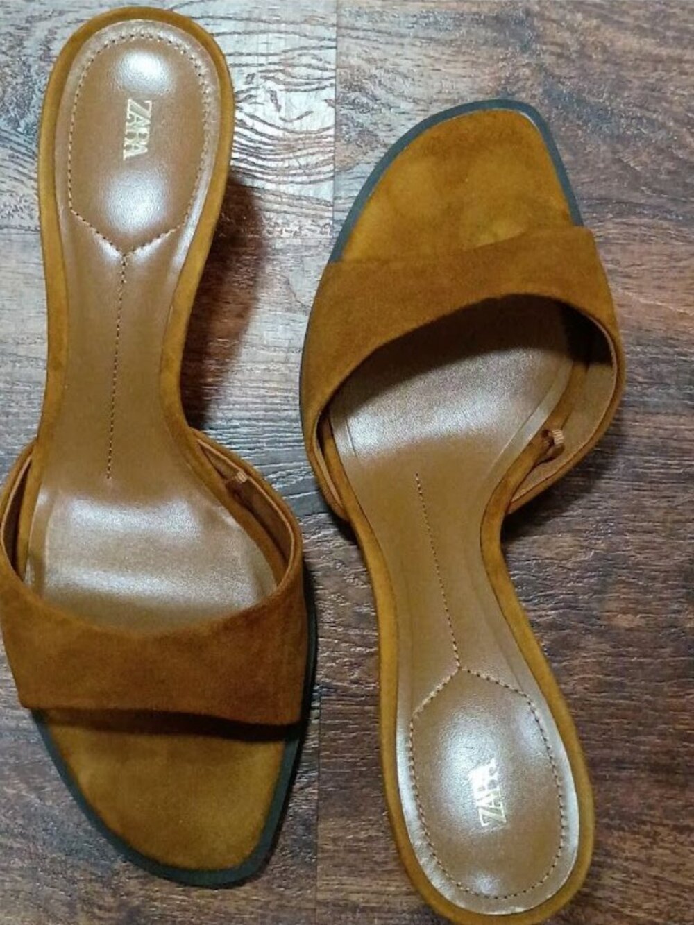 Zara Tan Suede Mules Kitten Heel Womens Slides Size 10.5 / 11